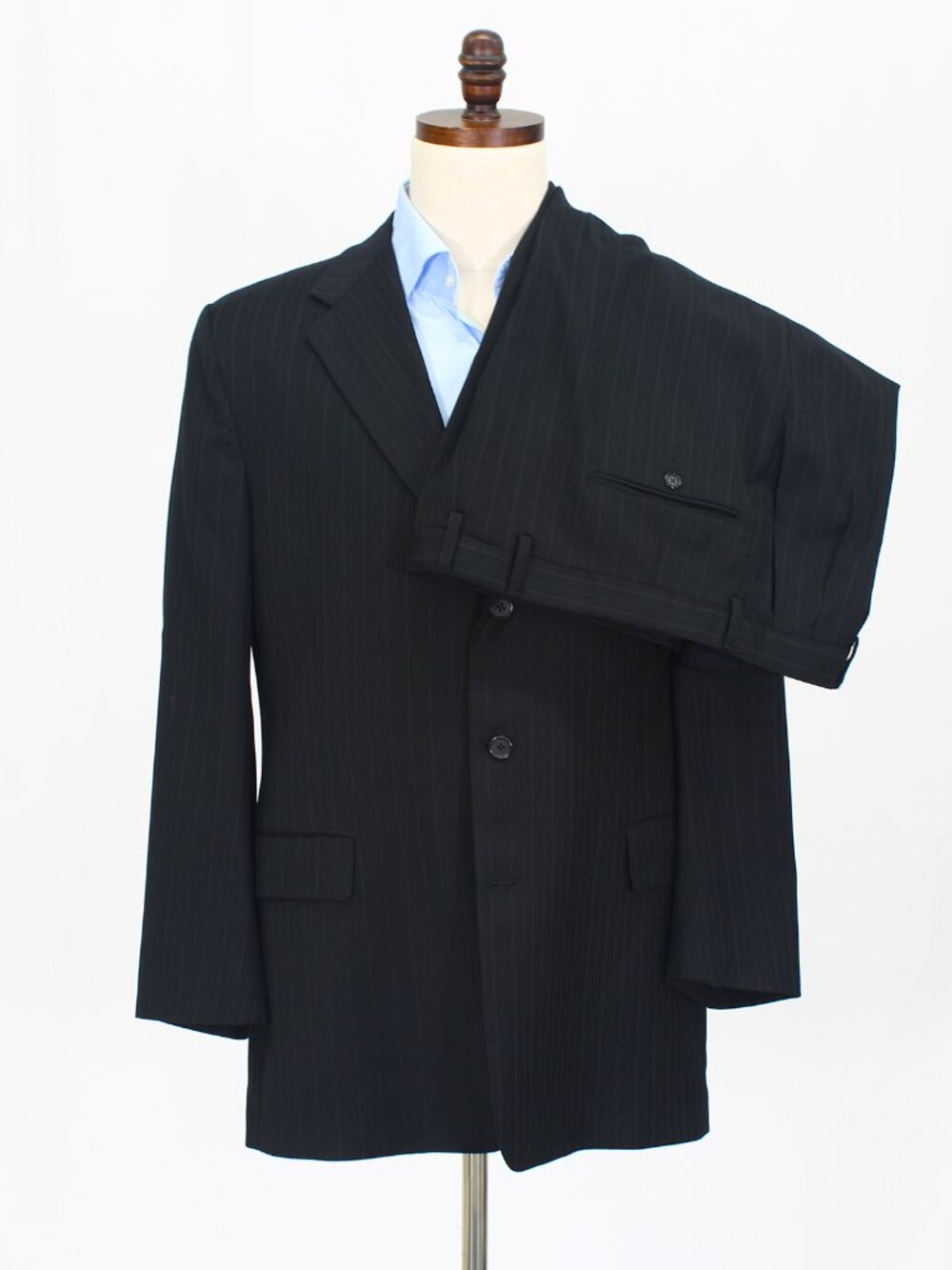 Hart Schaffner Marx 44R 38x27 Black Full Suit 3-Button Stripe R907